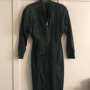 Gorgeous Vintage leatherblack/green animal prnt dress sz7/8